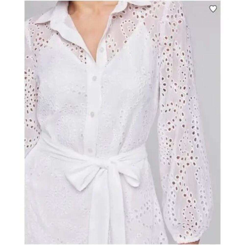 New! White House Black Market Long Sleeve Eyelet Shirt Dress mini ecru, size 6 - Picture 3 of 13
